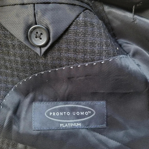 PRONTO UOMO Platinum Men Size 42S Blue Black Plaid 100% Wool Jacket Blazer Short - Picture 6 of 9